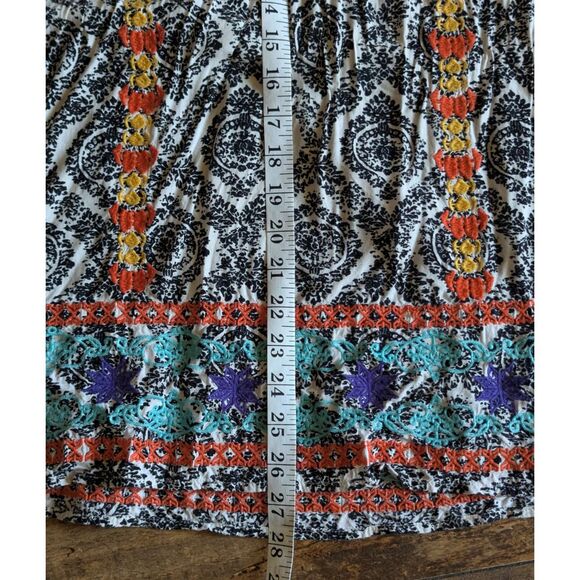 THML Anthropologie Embroidered Tunic Dress S Black White Boho Resort Tassel - Picture 5 of 6